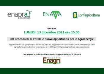 Dal Green Deal al PNRR: le nuove opportunitagrave; per le Agroenergie - Webinar lunedigrave; 13 dicembre 2021 alle 15  Prenotazione online obbligatoria